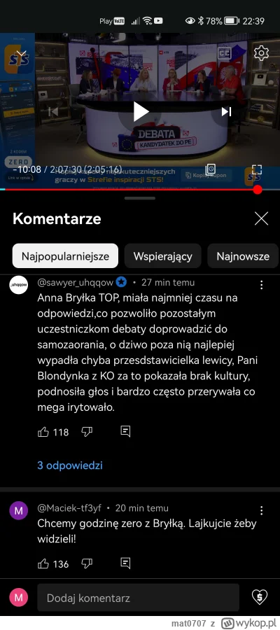 mat0707 - #kanalzero wywiad z kandydatami do Europarlamentu. Świetny występ pani Anny...