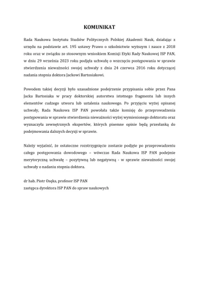 Javert_012824 - Wszczęto postępowanie w sprawie zabrania doktoratu Bartosiakowi XDDD
...