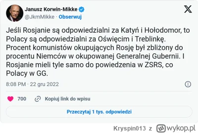 Kryspin013 - >@KRZYSZTOFDZONGUN nie pi3rdol. Pluje na konserwy pisowcow i konfiarzy a...