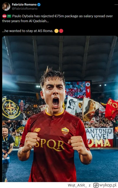 WojtASR - #pilkanozna #mecz #roma #seriea 
Jeśli zostanie, to imo pierwszy zawodnik o...