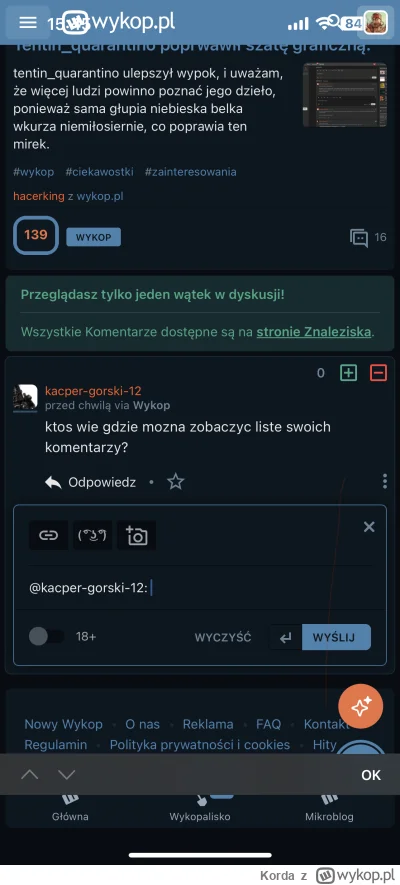 Korda - @kacper-gorski-12: Wejdź w swój Profil na górnej belce, Znaleziska > Komentow...