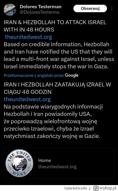 GabrielOcello - Pytanie na ile te "wiarygodne informacje" są wiarygodne 

#izrael #ir...