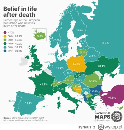 Hyrieus - Procent populacji, która wierzy w życie po śmierci
#maPY #MAPPORN #EUROPA #...