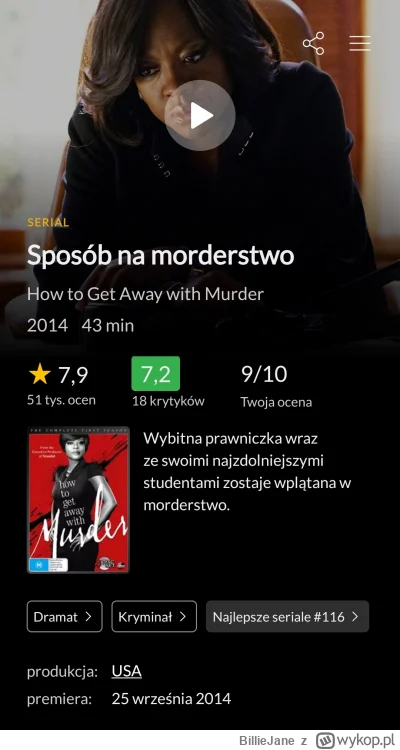 BillieJane - Sposób na morderstwo. Polecam mocno. 
Serial zakończony, 6 sezonów. Król...