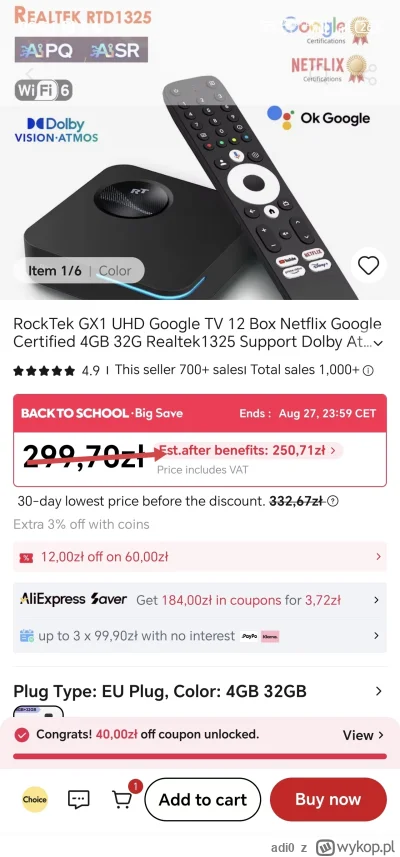 adi0 - @wash-and-go: trzeba dodać kupon 40/280 (BSPL10). Jak masz jakieś monety na Al...