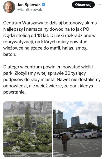 Gours - Lewackie oszołomy chcą zrobić z centrum Warszawy las xDDD Zajebisty pomysł

#...