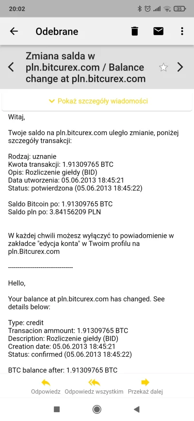 mkorsov - Znalazłem na mailu historię transakcji z bitcurexa. Jednej z pierwszych (mo...