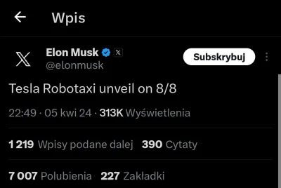 WykopowyInterlokutor - Tesla 8 sierpnia zaprezentuje swoją taksówkę!
Można się spodzi...