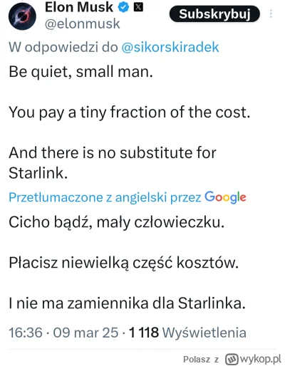 Polasz - #polityka #wojna #ukraina #starlink
Odpowiedz Elmo