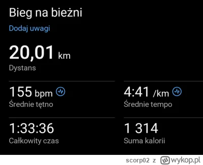 scorp02 - 8 447,16 - 20,01 = 8 427,15

90 minut wybiegania na bieżni.

Raz sikałem,...