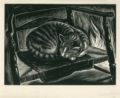GARN - #sztuka #art #drzeworyt "Tabby" by Dorothy McEntee (wood engraving, 1930s)