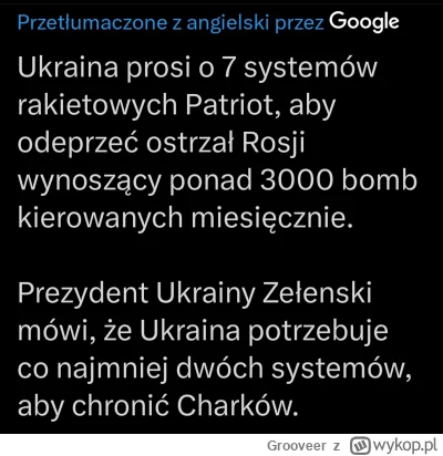 Grooveer - Czy zachód da radę dostarczyć 7 systemów Patriot Ukrainie? 
https://x.com/...