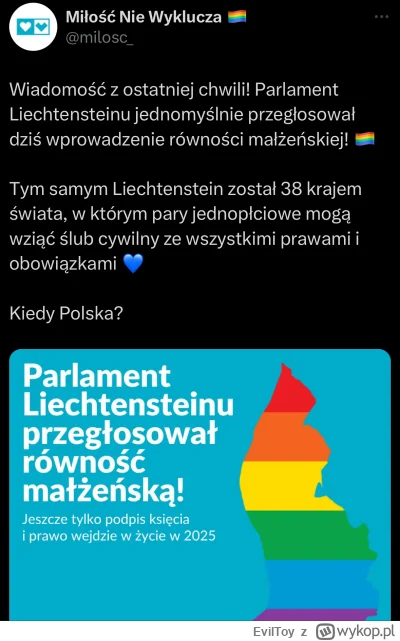 EvilToy - Wczoraj Lichtenstein stał się 38 krajem świata, który zalegalizował równość...