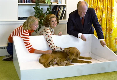 nowyjesttu - Prezydent USA Gerald Ford z żoną i córką oraz ze swoim psem, suczką Lieb...