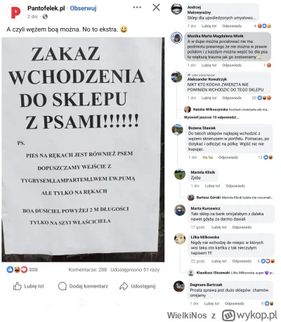 WielkiNos - Psiarze się zesrali o zakaz wchodzenia do sklepu z psami. Obrażają ludzi,...
