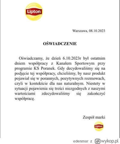 edenmar - @Dingik: no kopnął ich Lipton za to przecież