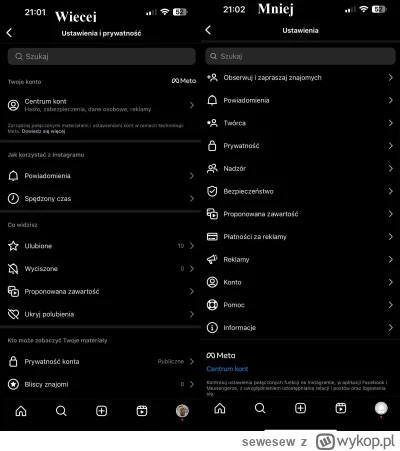 sewesew - Jak to jest, że mając 2 konta na insta jedno ma więcej ustawień, a drugie z...