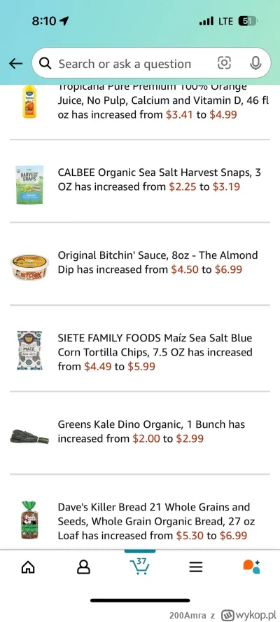 200Amra - Zmiany cen w ujesej w przeciągu 1 miesiąca z wybranych produktów w markecie...