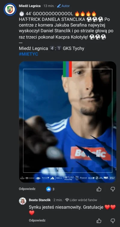 red7000 - A z takich pozytywnych akcentów, to na FB Miedzi Legnica największą fanką S...