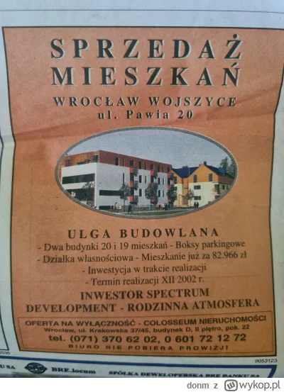 donm - #mieszkaniedeweloperskie #wroclaw 

Mieszkania na sprzedaż w 2001 r.