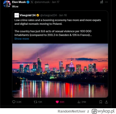 RandomNetUser - #musk #polska #polityka #usa

Musk podał dalej posta pozytywnie opisu...