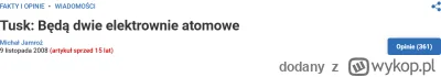 dodany - Tusk obiecywał 2 elektrownie atomowe od co najmniej 2008 r. (sic!)

https://...