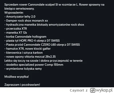 Caymort - Jaki rower wybrać od wyścigi xc?
Cannondale scalpel si carbon z 2018r
Czy  ...