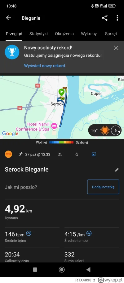 RTX4090 - Udało się - 21 minut w zawodach 5 km złamane.

20:54 - nowa życiówka na 5 k...