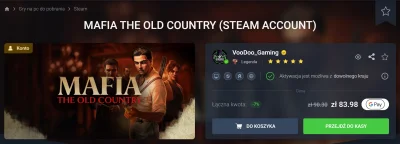 Logoludy - Kupiłem Mafię Stary Kraj za 83 zł a konkretnie to konto steam z grą.

Oczy...
