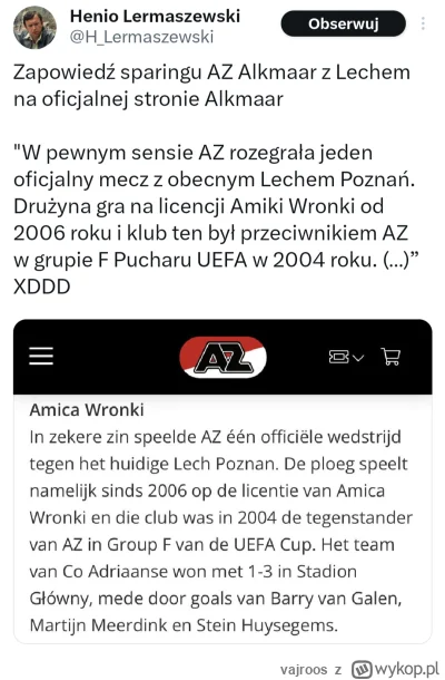 vajroos - co ten AZ Alkmaar xD

#lechpoznan #ekstraklasa #mecz #pilkanozna
