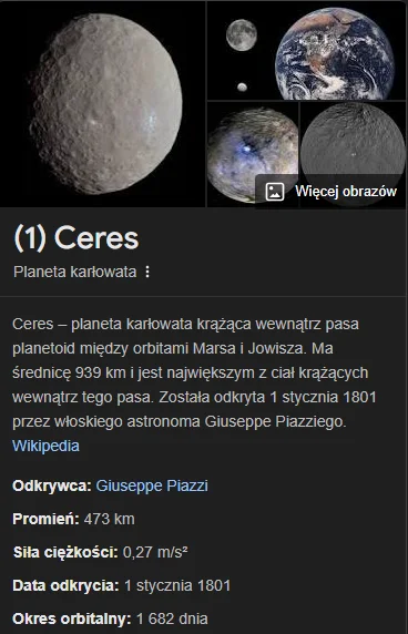 jozik - >skoro na Ceres jest normalna grawitacja?

@larvaexotech: ok. 36 razy mniejsz...