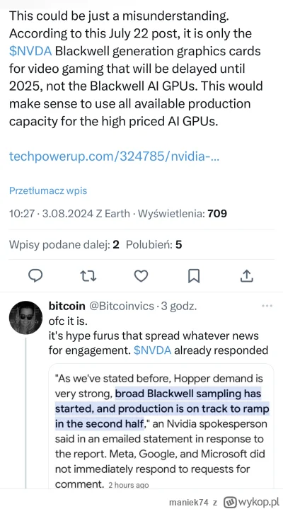 maniek74 - @golomb13 @perfumowyswir na X jakieś sprzeczne info latają na ten temat