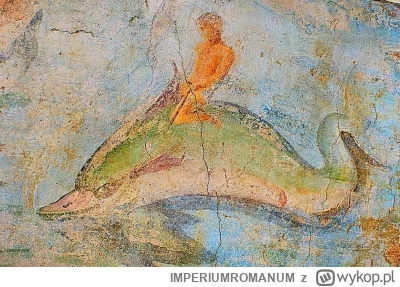 IMPERIUMROMANUM - Fragment rzymskiego fresku przedstawiający mężczyznę płynącego na d...