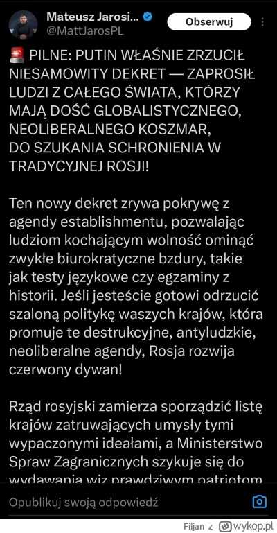 Filjan - #ukraina #wojna #rosja #jarosiewicz 

Wspaniałomyślna Rosja dla ludzi kochaj...