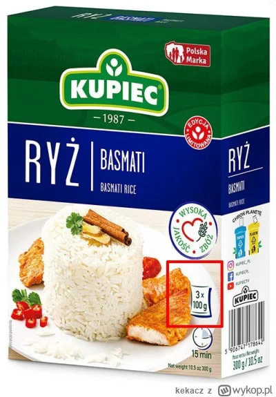 kekacz - Ryż Kupiec. Kiedyś cztery torebki w opakowaniu, teraz trzy. Zaskoczyli mnie.
