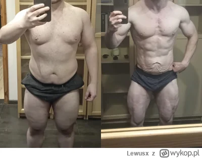 Lewusx - Transformacja nienaturalna. 

Końcówka stycznia 91kg vs końcówka lipca 71kg....