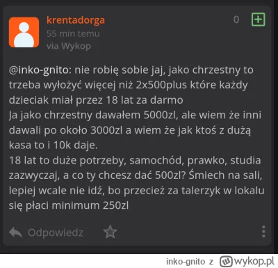 inko-gnito - Zapytałem ile teraz daje się w kopercie z okazji 18 urodzin. Wykop, jak ...