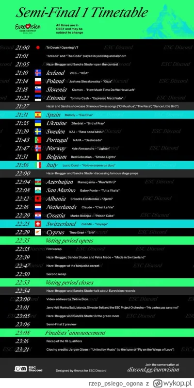 rzeppsiegoogona - dzisiejszy rozkład jazdy #eurowizja jakby ktoś potrzebował sprawdzi...