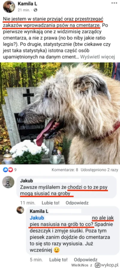 WielkiNos - A psiara wyprowadza dziś swojego psa na cmentarz żeby się wysikał i wysra...