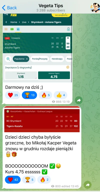 Typujzvegeta - Vegeta Święty Mikołaj podarował Wam dzisiaj darmowy typ - kurs 4.75 ws...