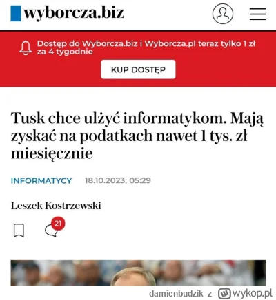 damienbudzik - WCzc. Donald Tusk proponuje ulżyć informatykom w podatkach. Może jedna...