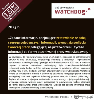 WatchdogPolska - 2023 r.: pytamy Regionalne Dyrekcje Lasów Państwowych o informacje o...