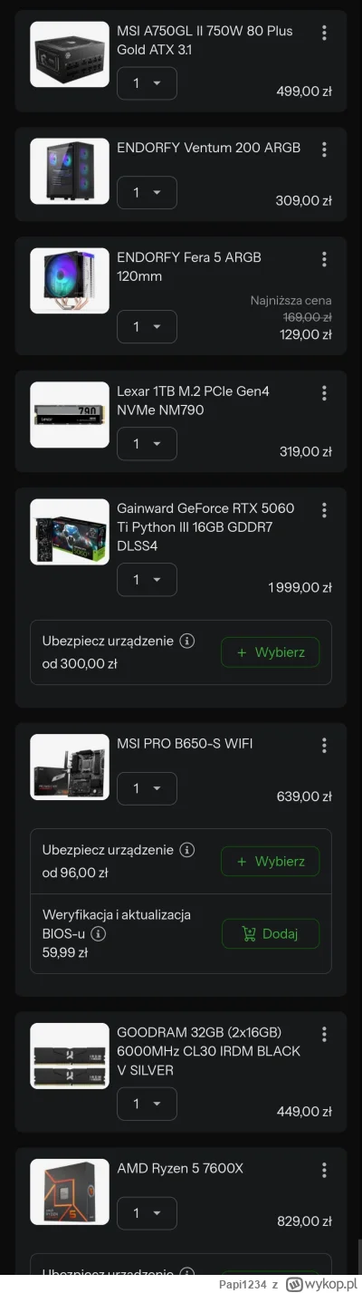 Papi1234 - Będę składał bratu komputer do 5000zl. Co myślicie o tym zestawie? #komput...