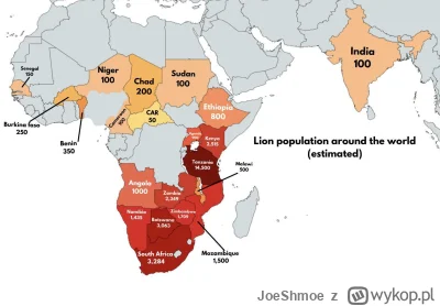 JoeShmoe - Szacunkowa liczba lwów w poszczególnych krajach Afryki i Azji. #ciekawostk...
