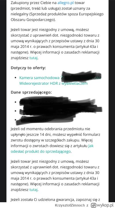 KrzysztofZimnoch - Dostałem taki mail i allegro sugeruje mi jakby działanie
Jak to ro...