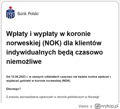 Vates - Taki e-mail PKO rozesłało do Klientów z kontami walutymi w NOK.