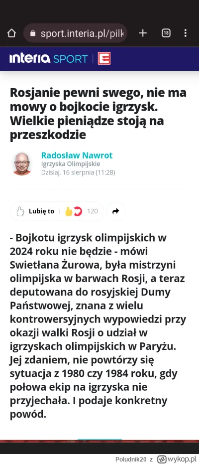 Poludnik20 - Czy Polska powinna pojechać na Igrzyska Olimpijskie za rok w Paryżu?

ht...