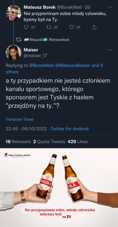 Lolenson1888 - Przypomniała mi się sytuacja, jak Borek odpisał komuś na Twitterze "ni...