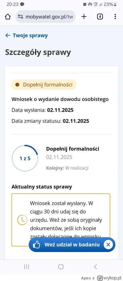 Apiro - Złożyłem wniosek o wydanie dowodu osobistego online bo skończyła mi się ważno...