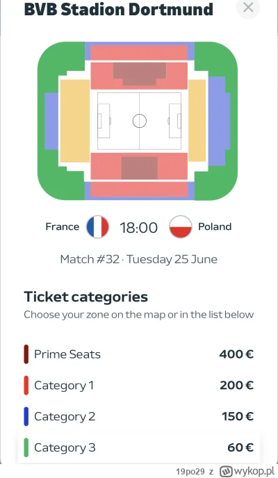 19po29 - Kupilem bilety na Polska - Francja w Dortmundzie kategoria 3 chcialem 2 lub ...